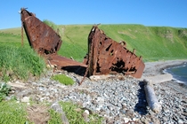 WWII landing craft on Agattu Island Aleutians  Melinda Webster photograph Link to more abandoned Gulf of Alaska in comments
