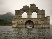 -year-old ruins of the Temple of Quechula that submerged in Mexicos Nezahualcoyotl reservoir in 