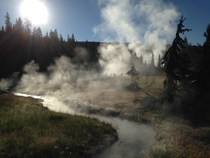 Yellowstone  MrBubbles Hot Springs  Early Morning 