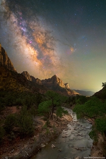 Zion National Park night skies are amazing so I captured a deep exposure to show the Milky Way  OC