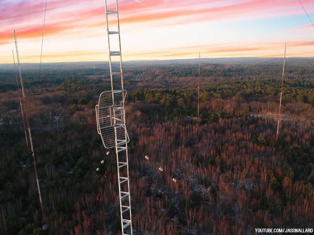  Abandoned radio tower array and station in the woods of Rhode Island