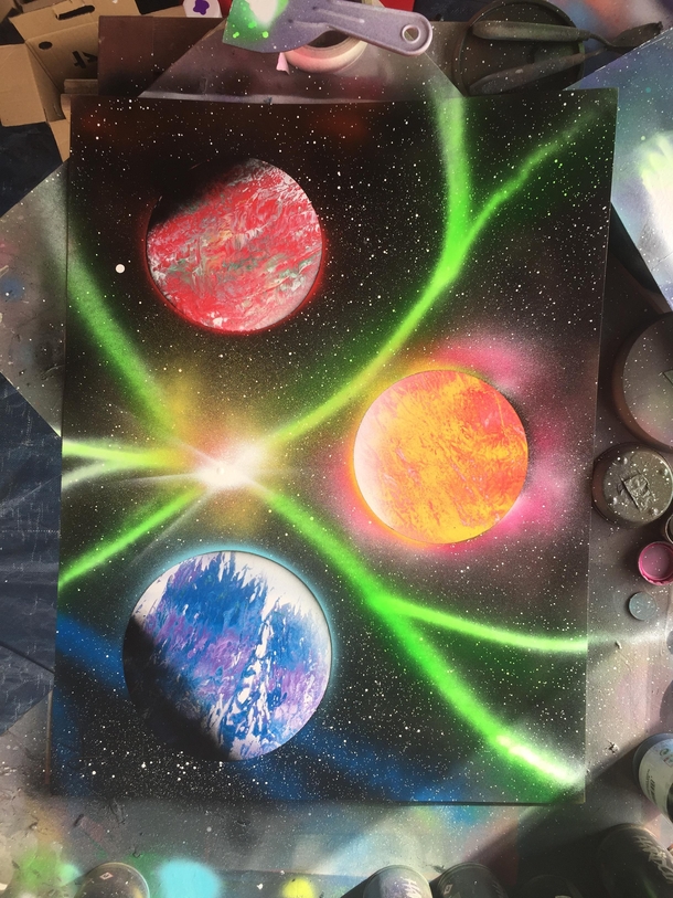  Art in spray paint  Primary Universe and Space Planets OC