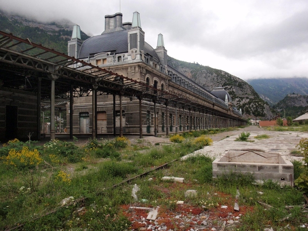  Canfranc train station in the Pyrenees mountain range at the border between France and Spain abandoned since 