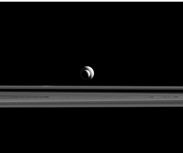  Enceladus and Tethys photo taken by the Cassini spacecraft