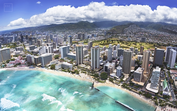  Flying Over Waikiki - Helicopter Shot 
