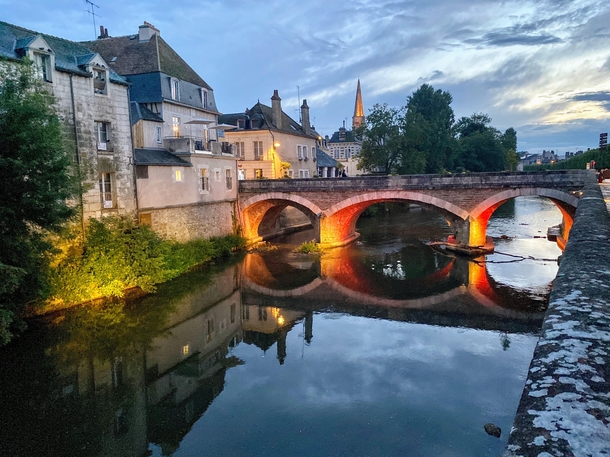  France - Ville de Vendome - The stone bridge of the rue du change in the evening