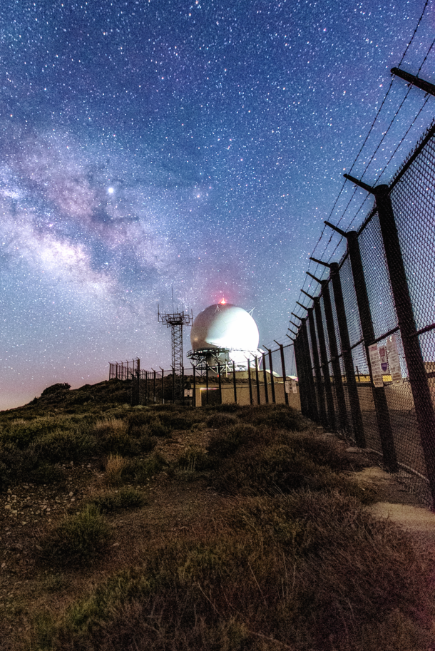  milky way core and Jupiter sparkle over a socal observatory