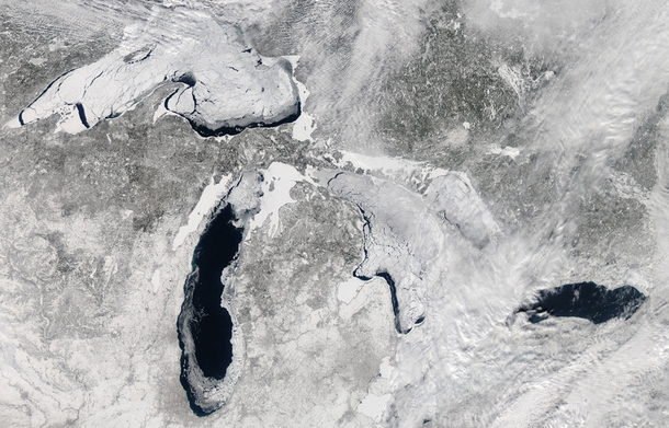  out of  of the Great Lakes frozen over 