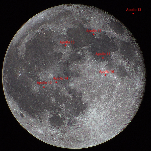  Picture of the Moon Last Night with Apollo Landing Sites Marked