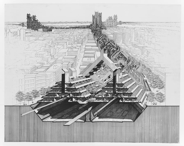  rendering of lower Manhattan expressway by Paul Rudolph