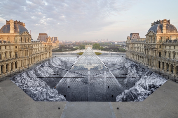  years of the Louvre Pyramid JR unveils a spectacular trompe-loeil A giant collage covering the entire Napoleon courtyard