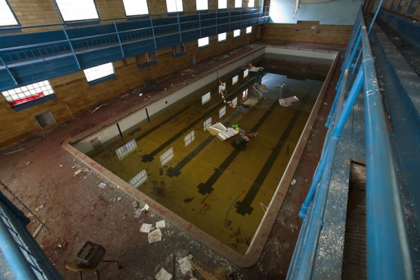 A abandoned Detroit swimming pool  Water still included 