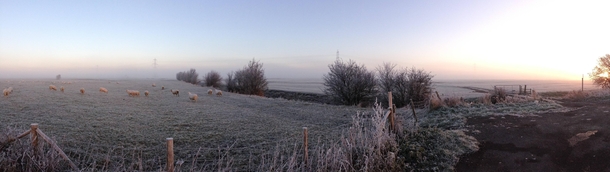 A beautiful misty and frosty morning in England Panorama 