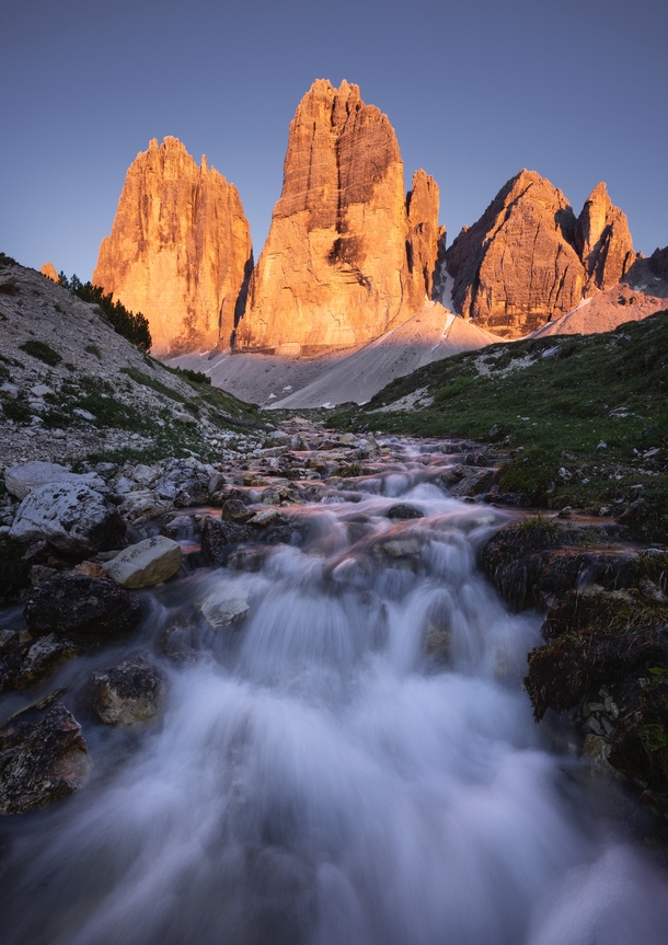 A beautiful sunset at one of the most iconic places of the Dolomites the Tre Cime Dolomites Italy 