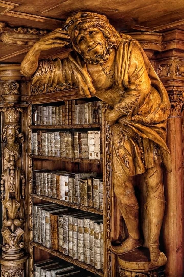 A bookshelf in the abbey of waldsassen in BavariaGermany This library was built in the rococo architectural style between -
