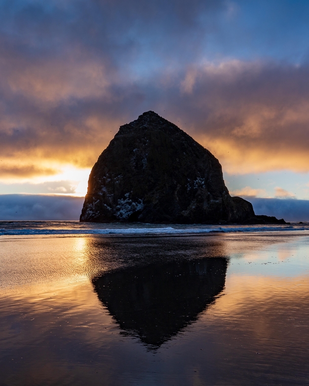 A break in the wall of clouds at sunset - Cannon Beach Oregon -  - IG travlonghorns