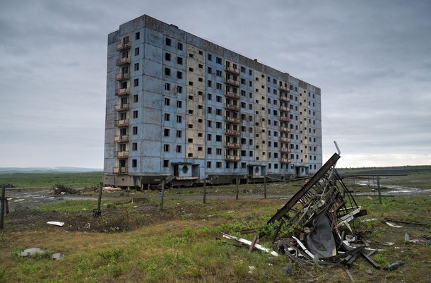 A building in the ghost town of Alykel located above the Arctic Circle in Russia