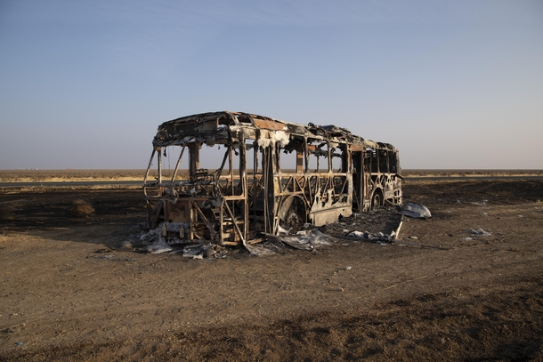 A burnt out bus in the middle of Australia 