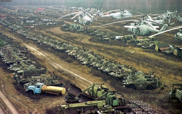 A cemetery of radioactive vehicles used in the cleanup effort near Ukraines Chernobyl nuclear power plant November   