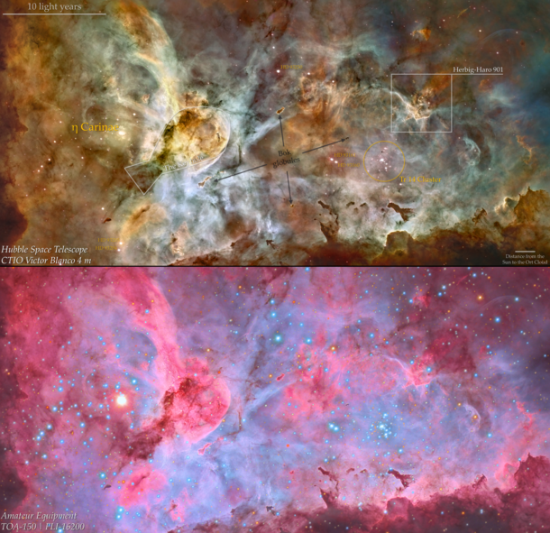 A comparison between a Hubble  CTIOs image of the Carina Nebula and my own Crazy how advanced amateur equipment has become