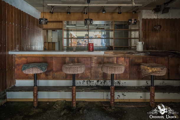 A dusty bar in an abandoned ski resort in Germany 