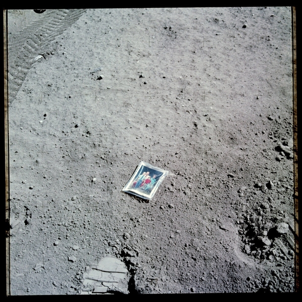 A family photograph left on the surface of the moon by one of the Apollo  astronauts in April  CreditNASA