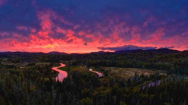 A fiery sunset along the Ausable in the Adirondacks - New York 