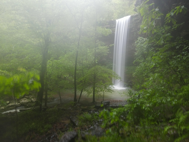 A foggy evening at one of the most beautiful falls in the Ozarks Bowers Hollow Arkansas 