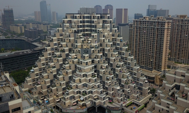 A gigantic pyramid shaped residential building from Kunshan China 