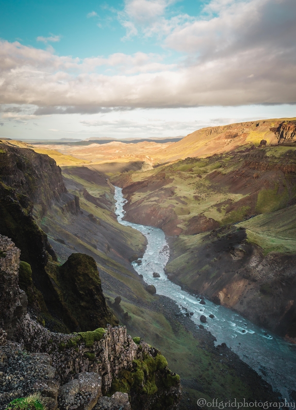 A gorgeous shot of a river running through a valley in Iceland 