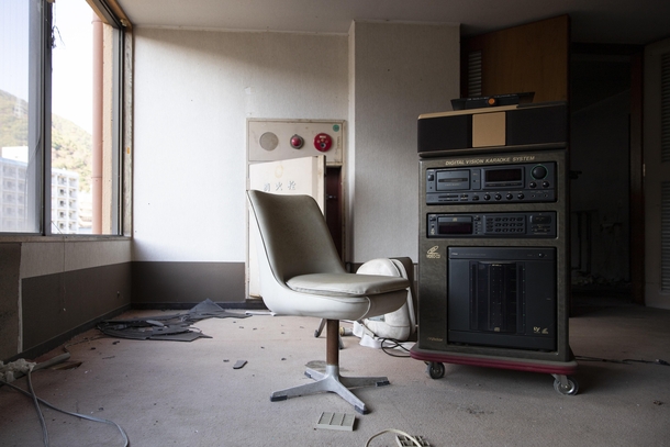 A karaoke machine left in an abandoned hotel in Japan