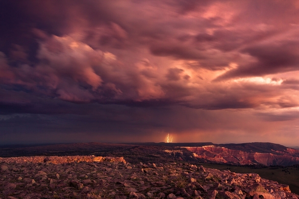 A lightning storm at sunset above Cedar Breaks in Brian Head UT  OC