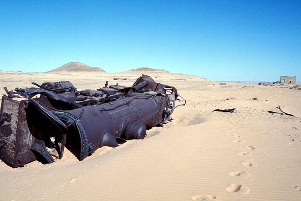 A locomotive from the Ottoman Empire sits abounded in the desert after it was derailed by Lawrence of Arabias forces  years ago