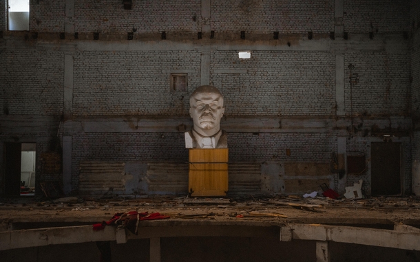 A massive bust of Lenin in an abandoned Soviet Palace of Culture Shymkent Kazakhstan  Album in Comments