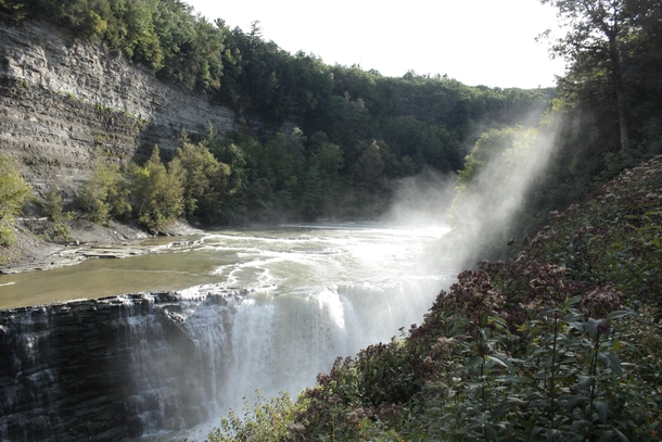 A misty waterfall in Letchworth State Park - New York USA 