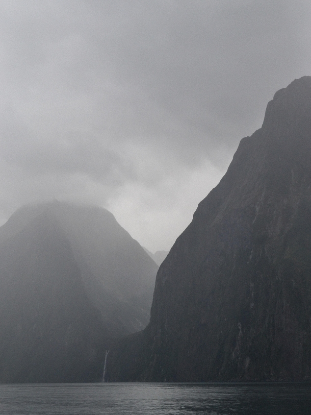 A moody view of Stirling Falls Milford Sound NZ 