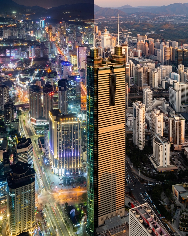 A night and day image I took of Shenzhen