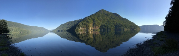 A panorama taken from the shores of Lake Crescent Olympic National Park Washington State 