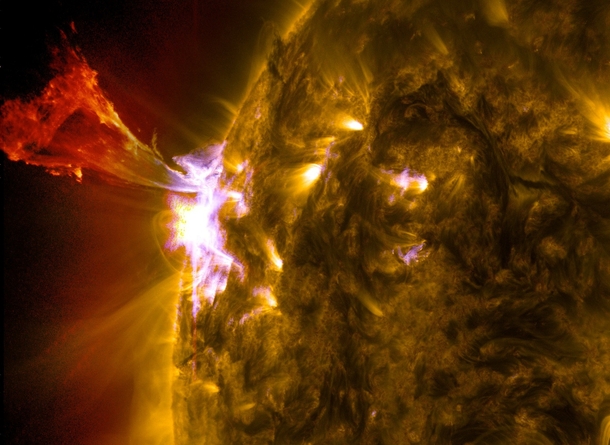 A prominence eruption captured on  May  Combines three images from NASAs Solar Dynamics Observatory Goddard 