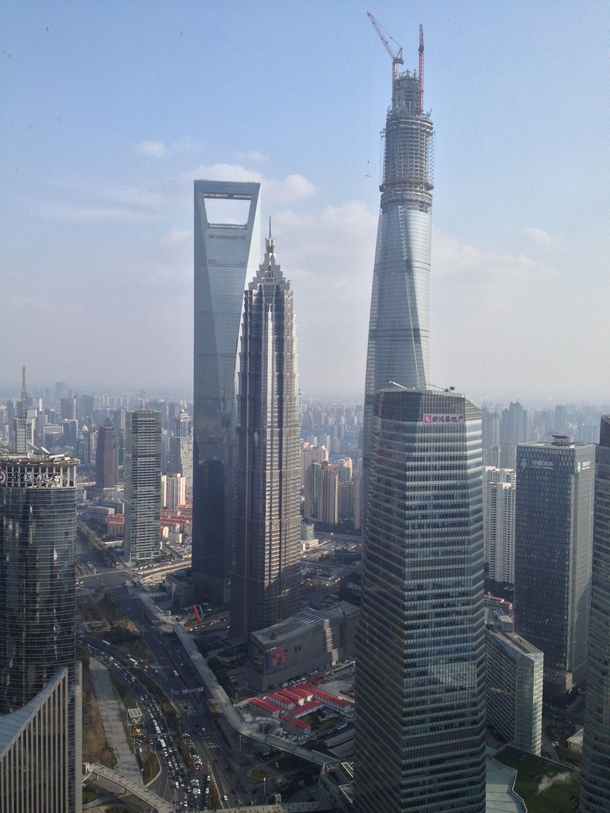A rare blue sky in Shanghai last Thursday 