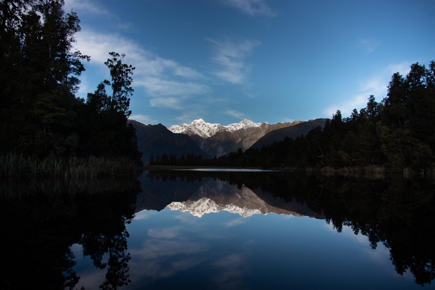 A reflection of Mt Cook on Lake Matheson New Zealand  OC