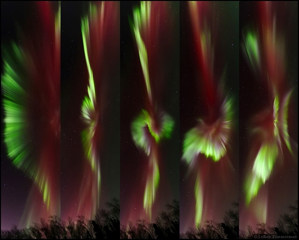 A remarkably intense auroral band flooded the northern night with shimmering colors on December  The stunning sequence captured here was made with a camera fixed to a tripod under cold clear skies near Ester just outside of Fairbanks Alaska 