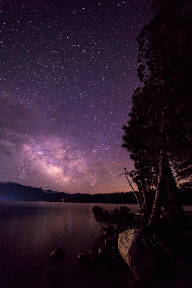 A rising milky way just after sunset in the high sierras 