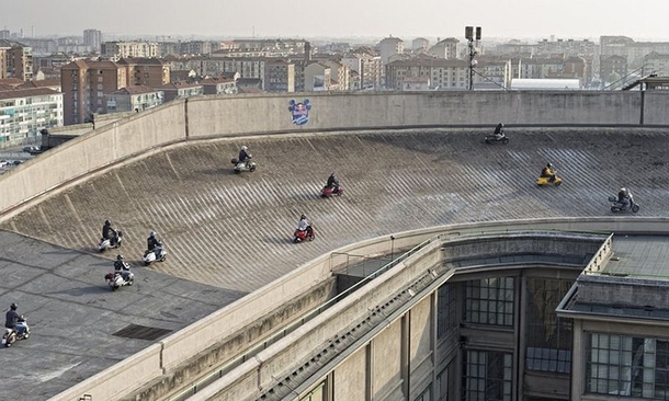 A rooftop racetrack on Fiats Lingotto factory in Turin Italy