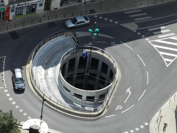 A roundabout in Nantes France with an underground car park entrance