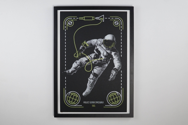 A screen printed poster of the Gemini Project Spacewalk 