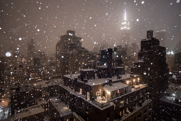 A Shot of Midtown Manhattan and the Empire State Building During the Current Blizzard  