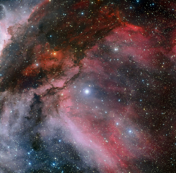 A small corner of the carina nebula covering an area of x light-years taken recently by ESO -metre telescope at ESOs La Silla Observatory in Chile 