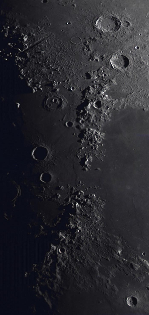 A small sliver of the Moon Mare Imbrium and the Apennine Mountain Ranges 