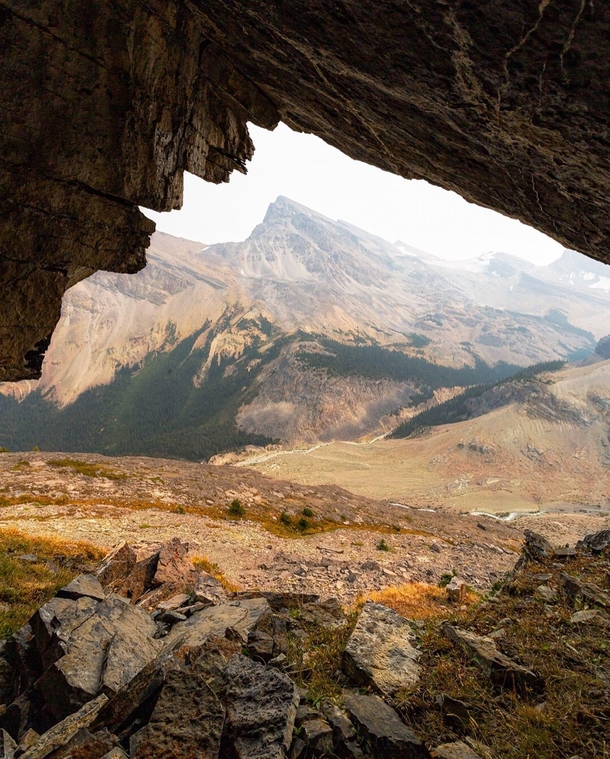 A smoky day from a cave in Alberta Canada  IG natureprofessor